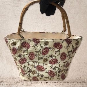 Style-Eyes by Baum Bros Light Cream Bamboo Handle Tote Floral Bag, OS
